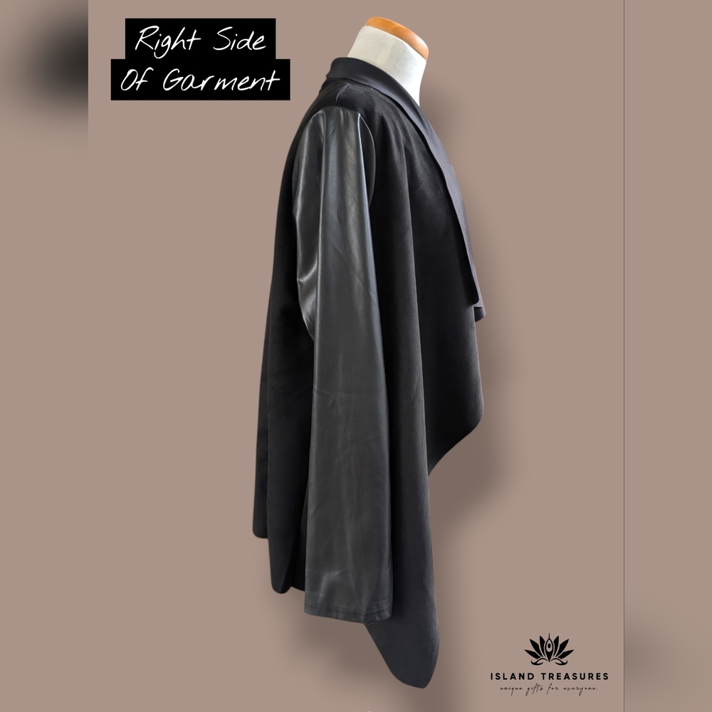 NWT HYFVE Soft Draped Sz Medium Women Black Faux Leather Jacket Sleeve - Picture 4 of 13